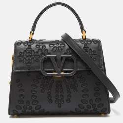 Valentino Black Leather VLogo Top Handle Bag