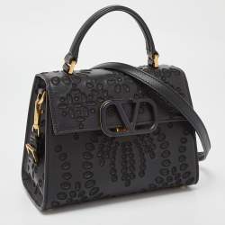 Valentino Black Leather VLogo Top Handle Bag