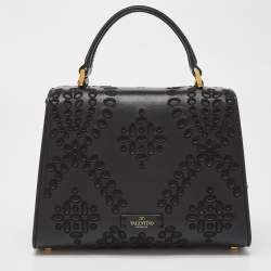 Valentino Black Leather VLogo Top Handle Bag