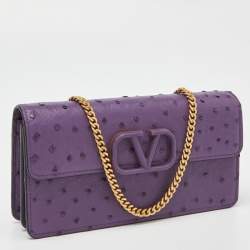 Pre Owned Valentino Purple Ostrich Leather VSling Wallet on Chain