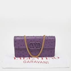 Pre Owned Valentino Purple Ostrich Leather VSling Wallet on Chain