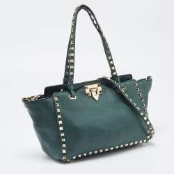 Pre Owned Valentino Green Leather Small Rockstud Trapeze Tote