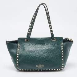 Pre Owned Valentino Green Leather Small Rockstud Trapeze Tote