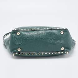Pre Owned Valentino Green Leather Small Rockstud Trapeze Tote