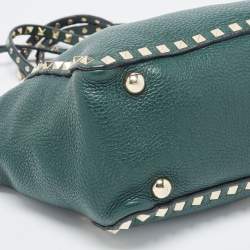 Pre Owned Valentino Green Leather Small Rockstud Trapeze Tote
