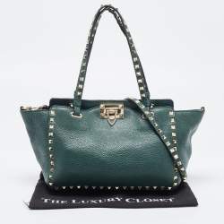 Pre Owned Valentino Green Leather Small Rockstud Trapeze Tote