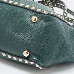Pre Owned Valentino Green Leather Small Rockstud Trapeze Tote