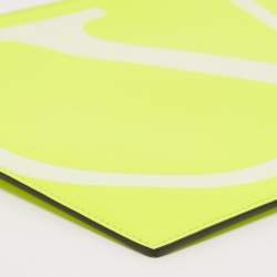 Pre Owned  Valentino Neon Green Leather VLogo Flat Pouch