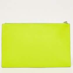 Pre Owned  Valentino Neon Green Leather VLogo Flat Pouch