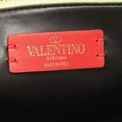 Pre Owned  Valentino Neon Green Leather VLogo Flat Pouch