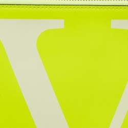 Pre Owned  Valentino Neon Green Leather VLogo Flat Pouch