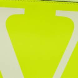 Pre Owned  Valentino Neon Green Leather VLogo Flat Pouch