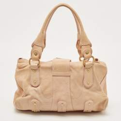Pre Owned Valentino Peach Leather Crystals Embellished Catch Satchel