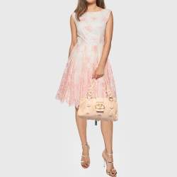 Pre Owned Valentino Peach Leather Crystals Embellished Catch Satchel