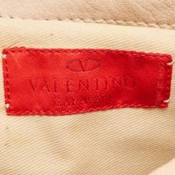 Pre Owned Valentino Peach Leather Crystals Embellished Catch Satchel