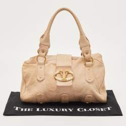 Pre Owned Valentino Peach Leather Crystals Embellished Catch Satchel