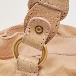 Pre Owned Valentino Peach Leather Crystals Embellished Catch Satchel