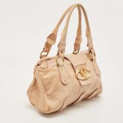Pre Owned Valentino Peach Leather Crystals Embellished Catch Satchel