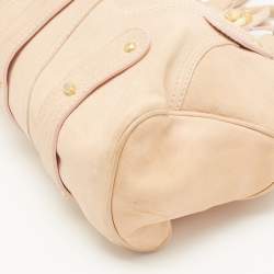 Pre Owned Valentino Peach Leather Crystals Embellished Catch Satchel