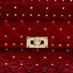 Pre Owned Valentino Red Quilted Velvet Medium Rockstud Spike Chain Bag