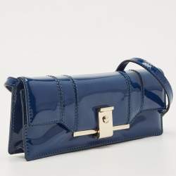 Pre Owned Valentino Blue Patent Leather Crossbody Bag