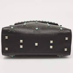 Pre Owned Valentino Black Leather Medium My Rockstud Rolling Top Handle Bag
