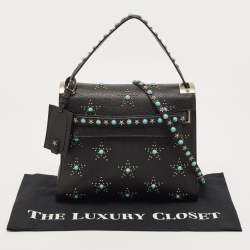 Pre Owned Valentino Black Leather Medium My Rockstud Rolling Top Handle Bag