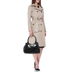 Pre Owned Valentino Black Patent Leather Crystals Catch Satchel