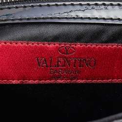 Pre Owned Valentino Black Patent Leather Crystals Catch Satchel
