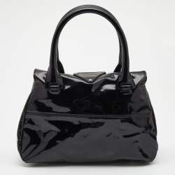 Pre Owned Valentino Black Patent Leather Crystals Catch Satchel