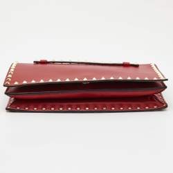 Valentino Red Leather Rockstud Wristlet Clutch