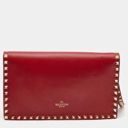 Valentino Red Leather Rockstud Wristlet Clutch