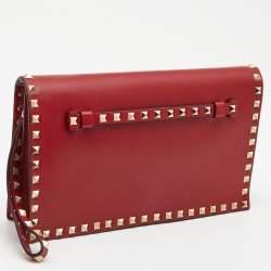 Valentino Red Leather Rockstud Wristlet Clutch