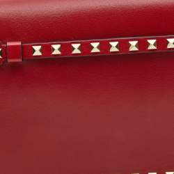 Valentino Red Leather Rockstud Wristlet Clutch