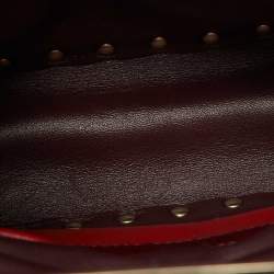 Pre Owned Valentino Metallic Pink Quilted Leather Small Rockstud Spike Top Handle Bag