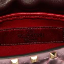 Pre Owned Valentino Metallic Pink Quilted Leather Small Rockstud Spike Top Handle Bag