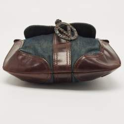 Pre Owned Valentino Dark Brown/Dark Blue Denim and Leather Catch Shoulder Bag
