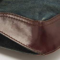 Pre Owned Valentino Dark Brown/Dark Blue Denim and Leather Catch Shoulder Bag