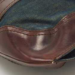 Pre Owned Valentino Dark Brown/Dark Blue Denim and Leather Catch Shoulder Bag