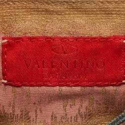 Pre Owned Valentino Dark Brown/Dark Blue Denim and Leather Catch Shoulder Bag