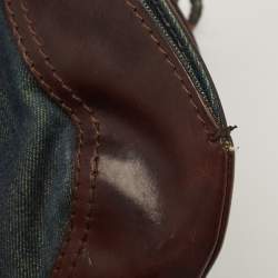 Pre Owned Valentino Dark Brown/Dark Blue Denim and Leather Catch Shoulder Bag