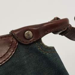 Pre Owned Valentino Dark Brown/Dark Blue Denim and Leather Catch Shoulder Bag