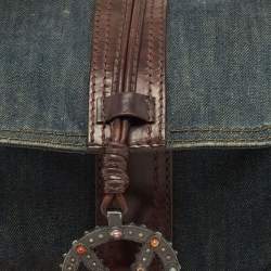 Pre Owned Valentino Dark Brown/Dark Blue Denim and Leather Catch Shoulder Bag