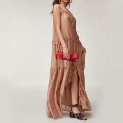 Pre Owned Valentino Red Satin Bow Clutch