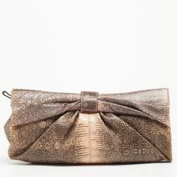 Pre Owned Valentino Pink/Peach Lizard Oversized Bow Clutch Bag