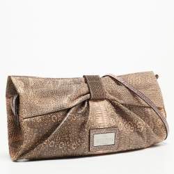 Pre Owned Valentino Pink/Peach Lizard Oversized Bow Clutch Bag