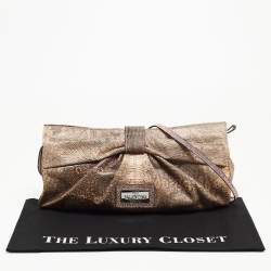 Pre Owned Valentino Pink/Peach Lizard Oversized Bow Clutch Bag