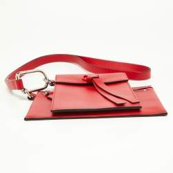 Pre Owned Valentino Red Leather VRing Double Wristlet Pouch