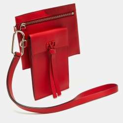 Pre Owned Valentino Red Leather VRing Double Wristlet Pouch