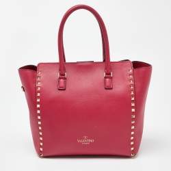 Pre Owned Valentino Pink Leather Rockstud Trapeze Tote